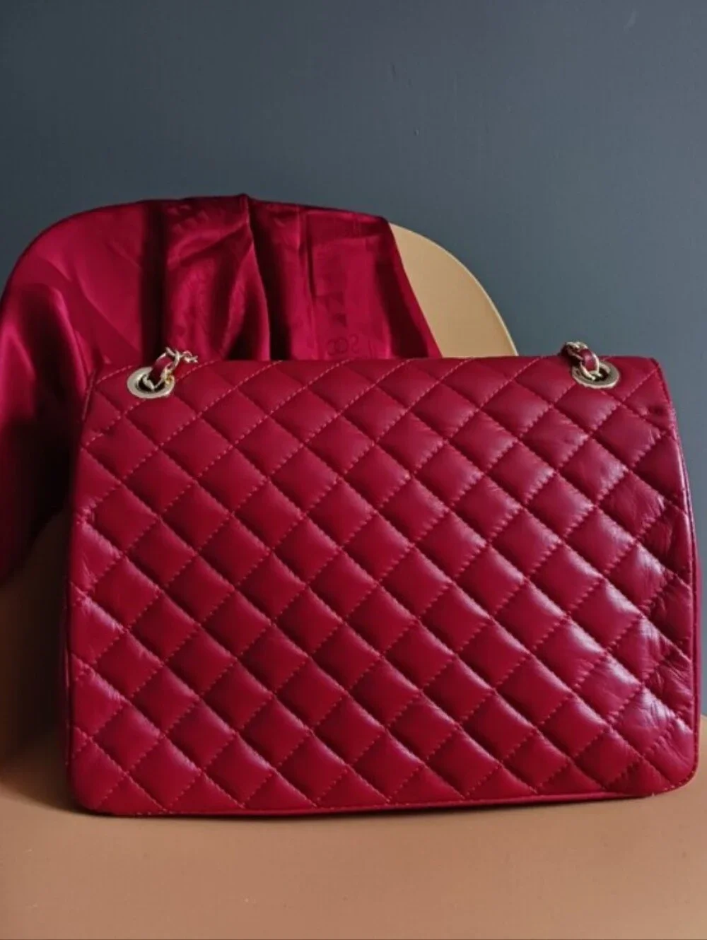 Chiara Ferretti Dark Red Quilted Genuine Leather Shoulder/ Crossbody Bag,
